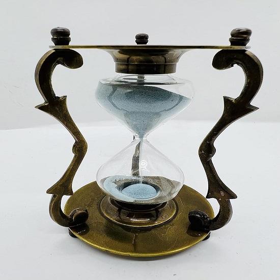 Nautical Marine Zig-Zag Sky Blue Hour Glass Sand Timer Engraved Solid Brass Sand Timer