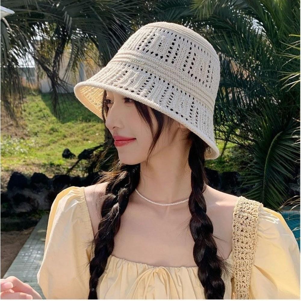 Wide Brim Fisherman Hat Knitted Hollow Beach Cap Fashion Bucket hat Summer
