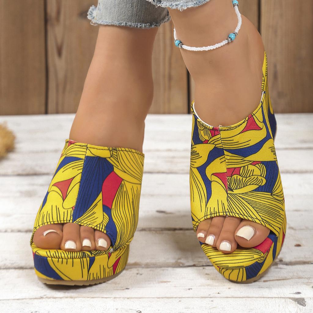 Fashion Colorful Graffiti Women Wedge Sandals Summer Peep Toe Platform Shoes Woman Fashion Thick Bottom Beach Sandals Zapatos De Mujer