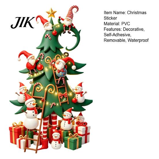 Christmas Party Window Ornaments Tree Stickers with Gnome And Snowman, Removable Glass Stickers, PVC Festive Home Beautification Supplies Waterproof