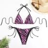 New Zebra Pattern Strap-on Neck Bikini Triangle Bag Split Swimsuit