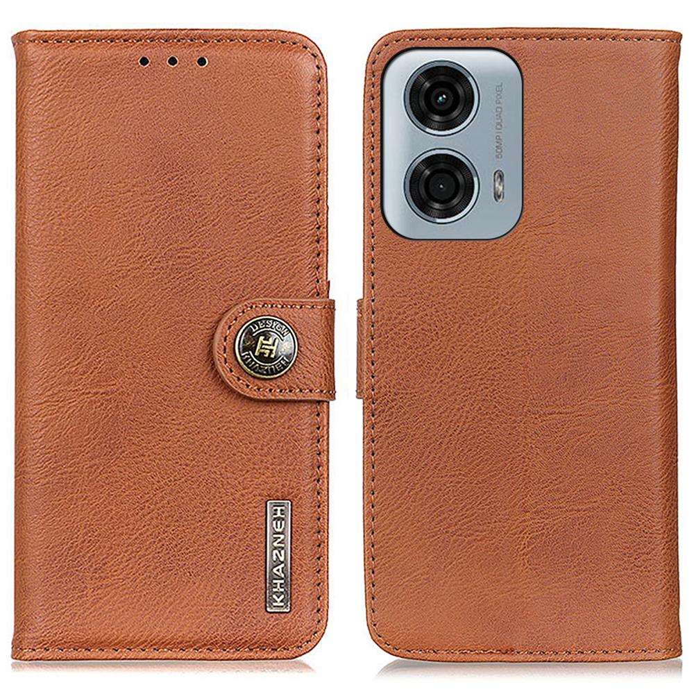 KHAZNEH For Motorola Moto E14 4G/G04 4G/G04s 4G/G24 4G Phone Case Leather Wallet Cowhide Texture Cover