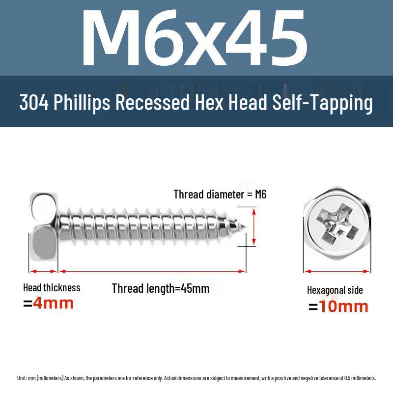 Yigu 304 Stainless Steel Phillips Recessed Hex and Slotted Self-Tapping Screws for Wood, M3-M8