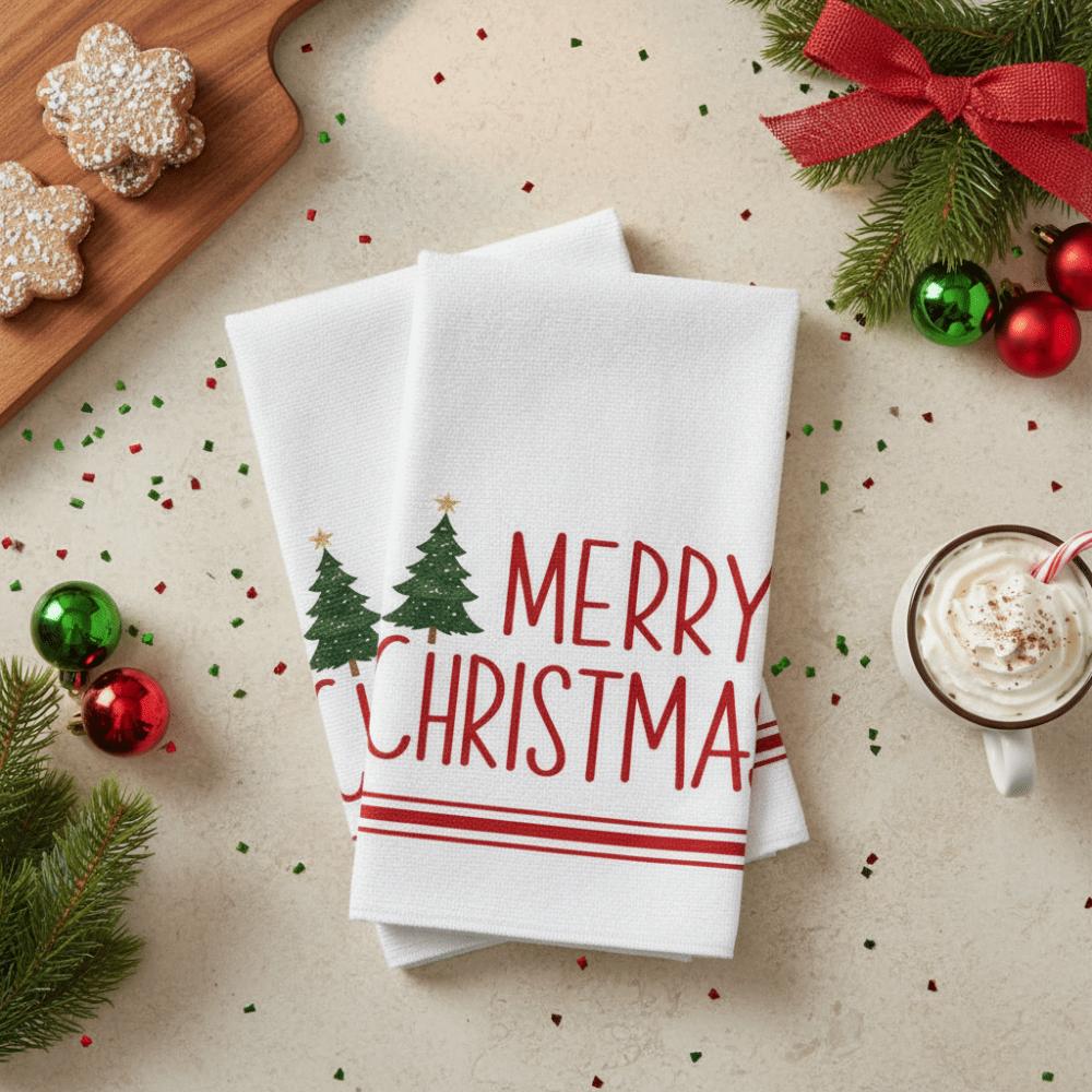 2PCS Fade-resistant Merry Christmas Kitchen Towel Water-absorbent Dishcloth Kitchen Hand Towel Home