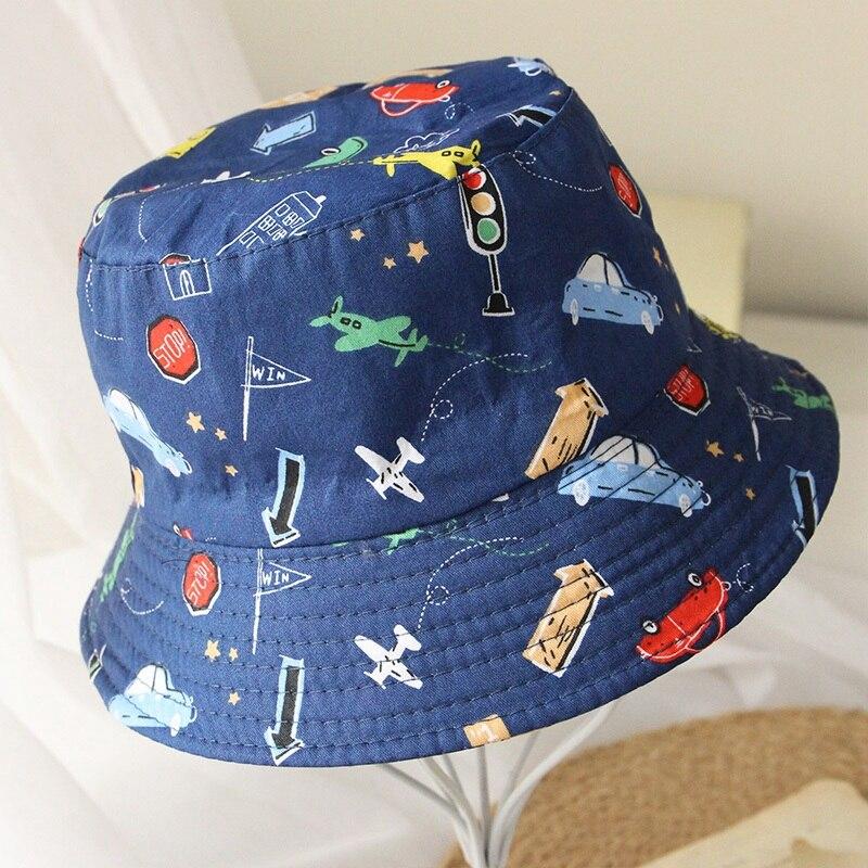 Летние шляпы-ведра для маленьких мальчиков и девочек с мультяшным животным принтом, двусторонние солнцезащитные головные уборы