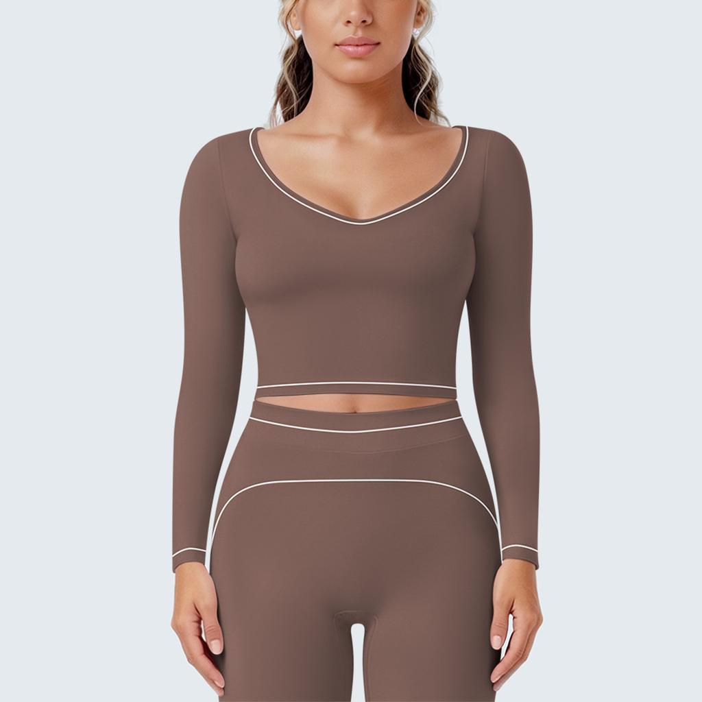Nude Contrasting Color Breathable High-elastic Sports Long-sleeved Tops Sports Running Fitness Yoga Wear T-shirt For Women