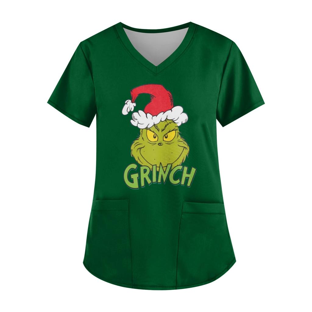 Плюс Размер Печатный Рабочий Униформа Топы Для Женщин Крест V-образный вырез Печати Короткий Рукав Забавные Футболки Рабочая Одежда Футболка С Карманами