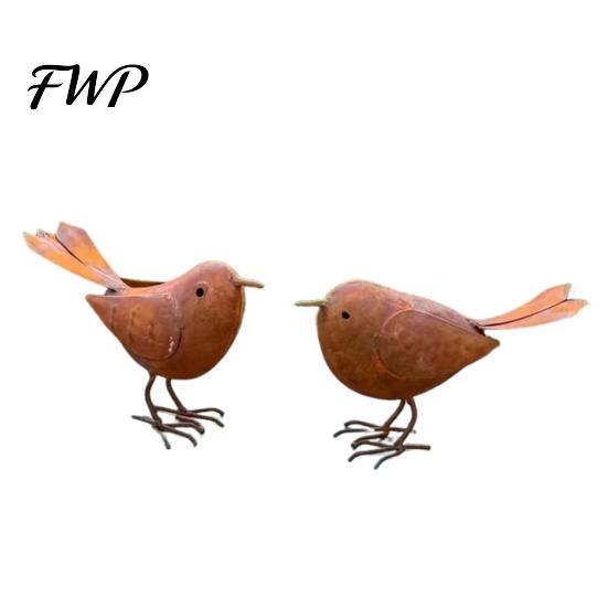 Modern Bird Decoration 2 Pcs Rusty Metal Figurine Farmhouse Vintage Garden Statue Decorative Cute Small Sculpture for Home Patio Yard Lawn Decor