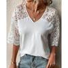 Summer Loose Casual Plus Size Blouse Women Tops Elegant V-neck Lace Hollow Short Sleeved Shirts for Women Fashion Solid Vintage Female Shirts 24555