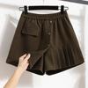 Autumn Winter Women Woolen Blend Shorts Culottes Ladies Black Coffee Elastic Waist Wide Leg Short Pants Plus Size