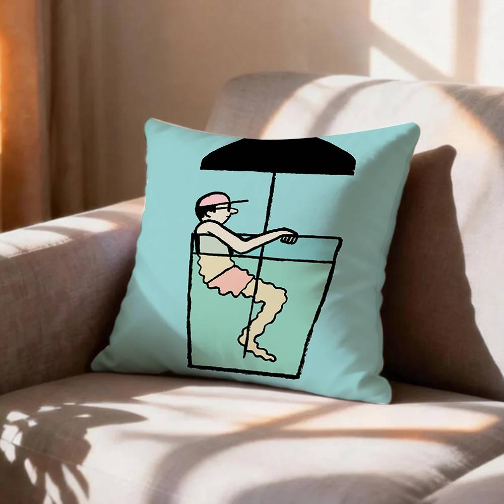Flat Color Wall Art Jean JJullien MMinimalist Pillow Case Pattern Printed Pillowcase For Living Room Sofa Cushion Cover