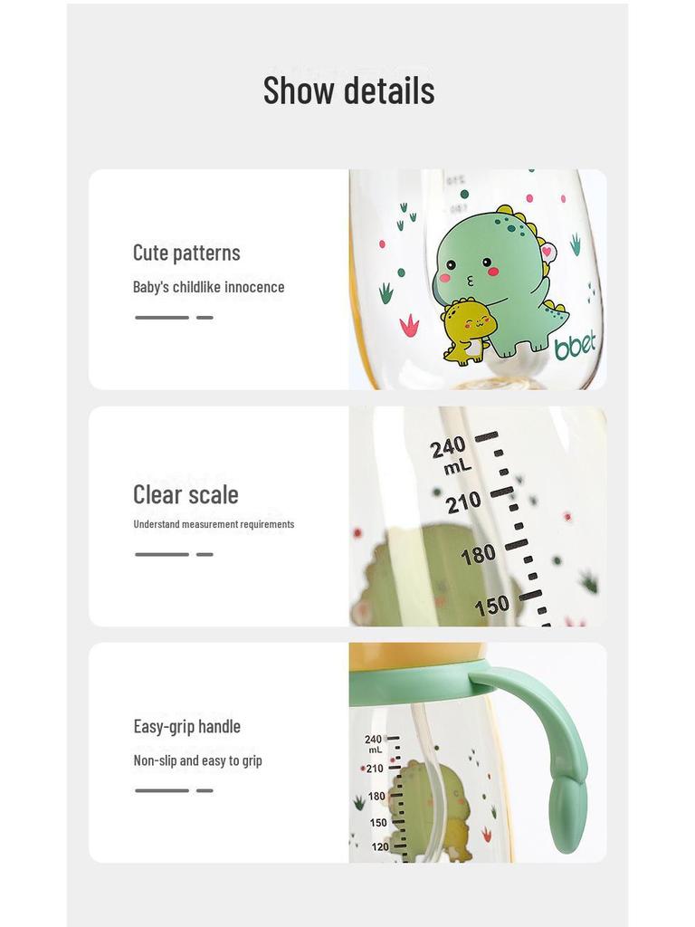 Стакан для воды Babixiang PPSU широкого калибра для детей 1-3 лет, с мультяшным дизайном, с двойной ручкой, с защитой от падения