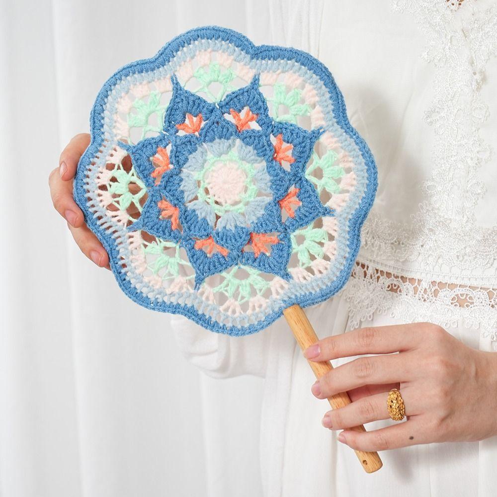 Yarn Crocheted Antique Style Fan Classical Weaving Fun Decorative Craft Fan Girlfriend