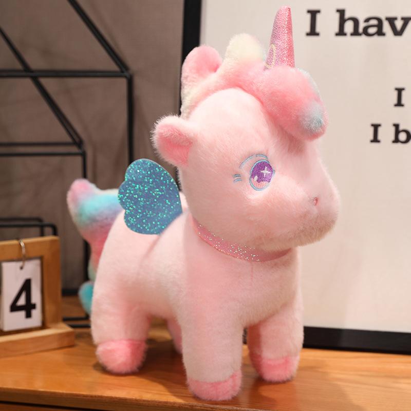 Pink rainbow unicorn doll little pegasus doll plush toy girl birthday gift soothing doll