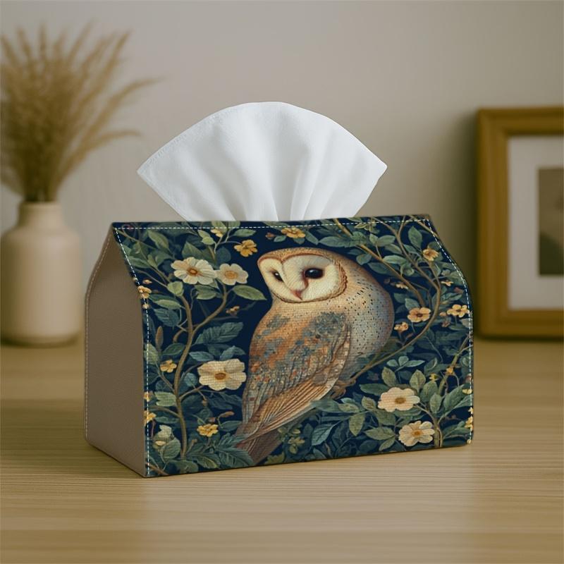 1pc Vintage Woodland Artistic Tissue Box-Owl Floral Night,Durable Napkin Organizer for Car,Kitchen,Dining,Home Decor-Decorative Tabletop Party Tissue