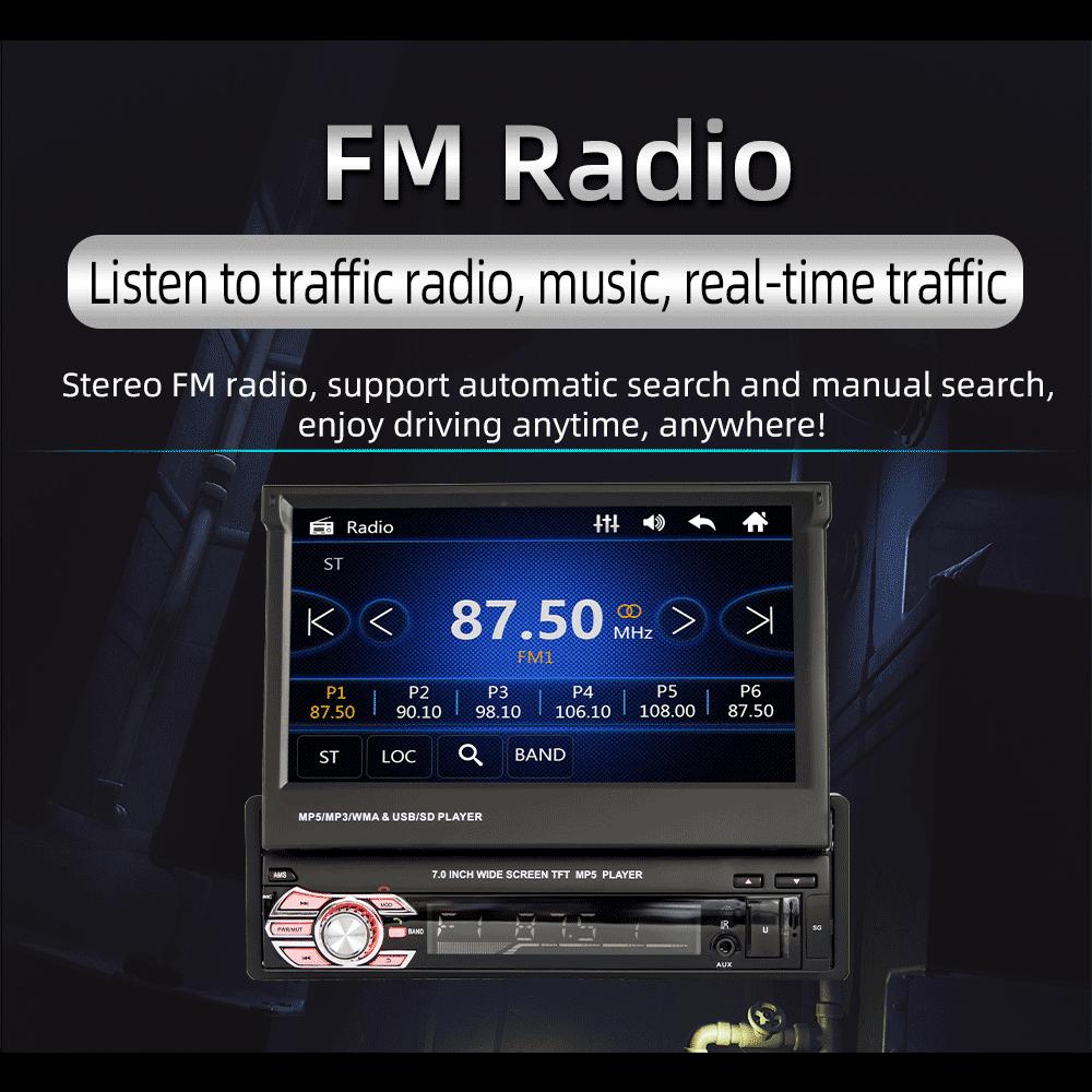 Hikity 1 din 7 "Авто Телескопический Автомобильный Радио Авторадио Автомобильный плеер Поддержка GPS BT Громкая связь FM USB SD Камера заднего вида DVR Управление на рулевом колесе