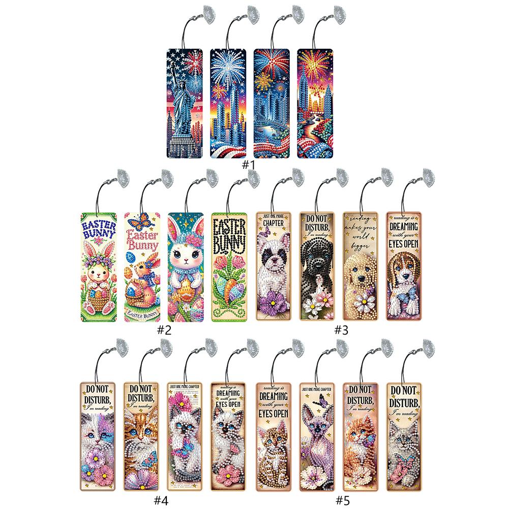 4Pcs Animal Themed DIY Diamond Painting Bookmark Irregular Shaped Diamonds Diamond Bookmark Art Projects for Reading Enthusiasts