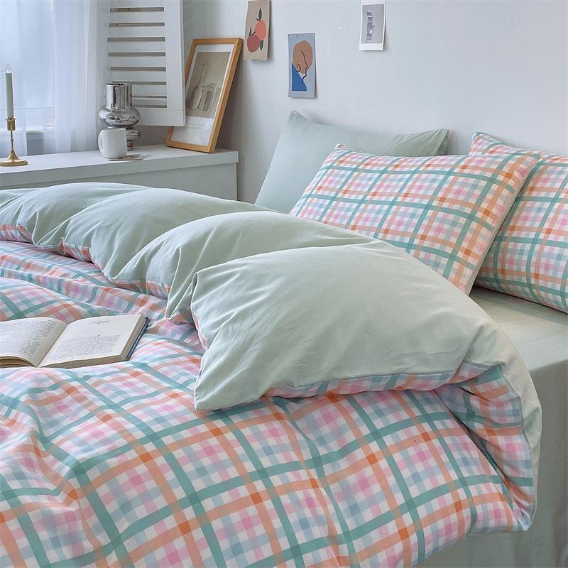 Японский моющийся хлопковый комплект из четырех предметов, пододеяльник из чистого хлопка, пружина, 40 нитей, полностью хлопковая простыня, пододеяльник, комплект из трех предметов на кровати