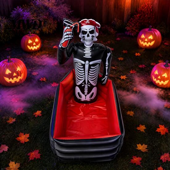 Leakproof Drink Cooler for Events Halloween Inflatable Skull Ice Bucket, Pirate Skeleton Party, Party Decorations Yard Thickened PVC Portable Beverage