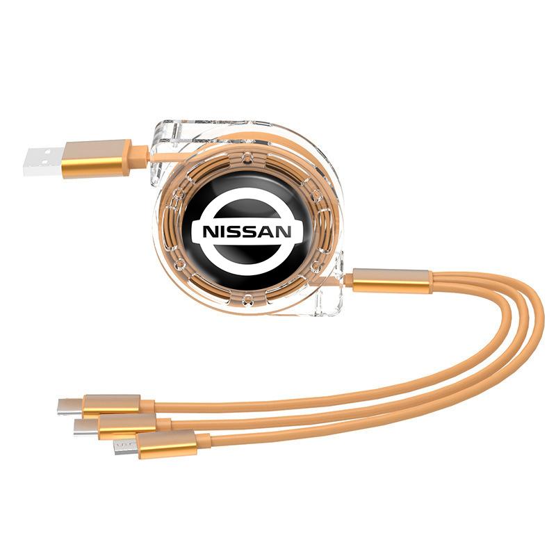 AQS3 Car Accessories 3-in-1 Fast Charger USB Type C Data Wire For Nissan Sylphy N7 Qashqai J11 Teana Note Navara Juke Patrol X-trail
