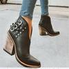 Female Autumn Winter PU Leather Cowboy Ankle Boots Buckle Women Wedge High Heel Booties  Punk Women Boots