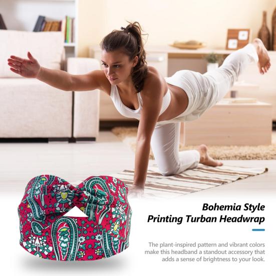 Женская повседневная повязка на голову для йоги с перекрестным узлом, высокоэластичная тюрбан в богемном стиле с принтом, повязка на голову, поглощающая пот, спортивная повязка для волос