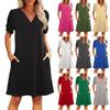 Women's Summer V-Neck Casual Beach Dresses Pods Short Sleeve Solid Color Dresses