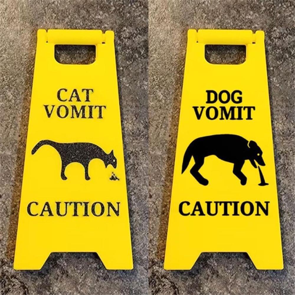 2 PCS Safety Dog Vomit Sign Wet Floor Cat Vomit Sign Funny Warning Sign  Decoration