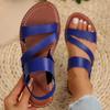 2024 New Women's Solid Color Faux Leather Flat Sandals, Casual Open Toe Summer Shoes, Lightweight Ankle Strap Sandals