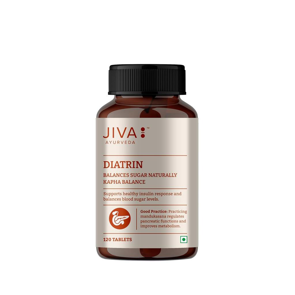 Аюрведические таблетки Jiva Diatrin 500 мг для поддержания уровня сахара в крови, метаболизма и здоровья поджелудочной железы, 120 таблеток X Упаковка из 4 шт.