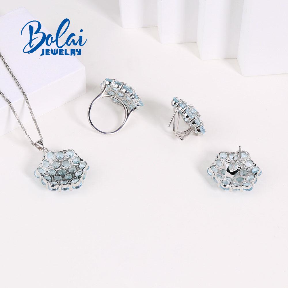 925 Sterling Silver Big Jewelry Set Natural Sky Blue Topaz Gemstone Earrings Rings Pendants for Women Mom Wife Nice Gift