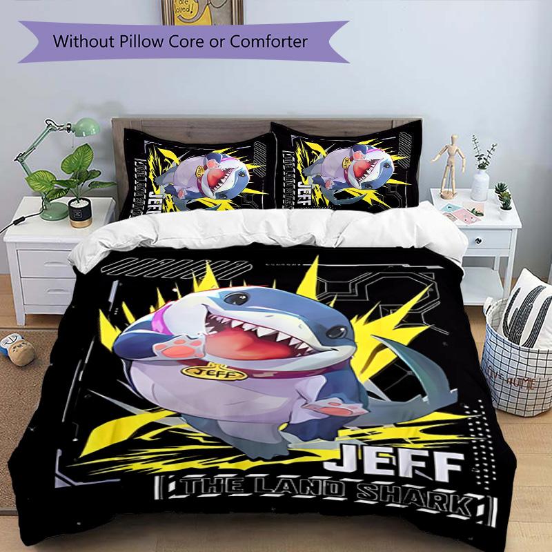 3pcs Jeff the Land Shark2 pattern bedding set duvet cover set includes duvet cover &pillowcases, perfect all season bedroom decoration & gift