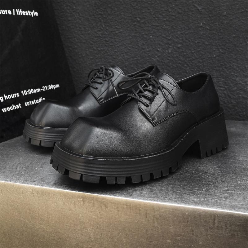 Crossed Head Niche Leather Shoes Men's Paris Platform Heightening Versatile British Derby Hairstylist Square Head Tide Shoes 58866-J