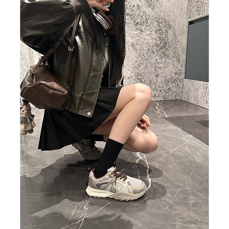 Версия из коровьей кожи~ Су Иньинь ретро платформа папины кроссовки женские 2025 весна сетка дышащие повседневные Dexun спортивные кроссовки