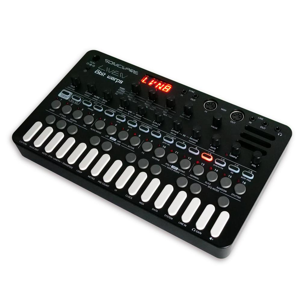 SONICWARE LIVEN 8-битный варпс-синтезатор, грув, пошаговый секвенсор, 4-дорожечный 6-11-батарейный динамик [8-битный блок] + лупер, голоса, эффекты, питание, встроенный
