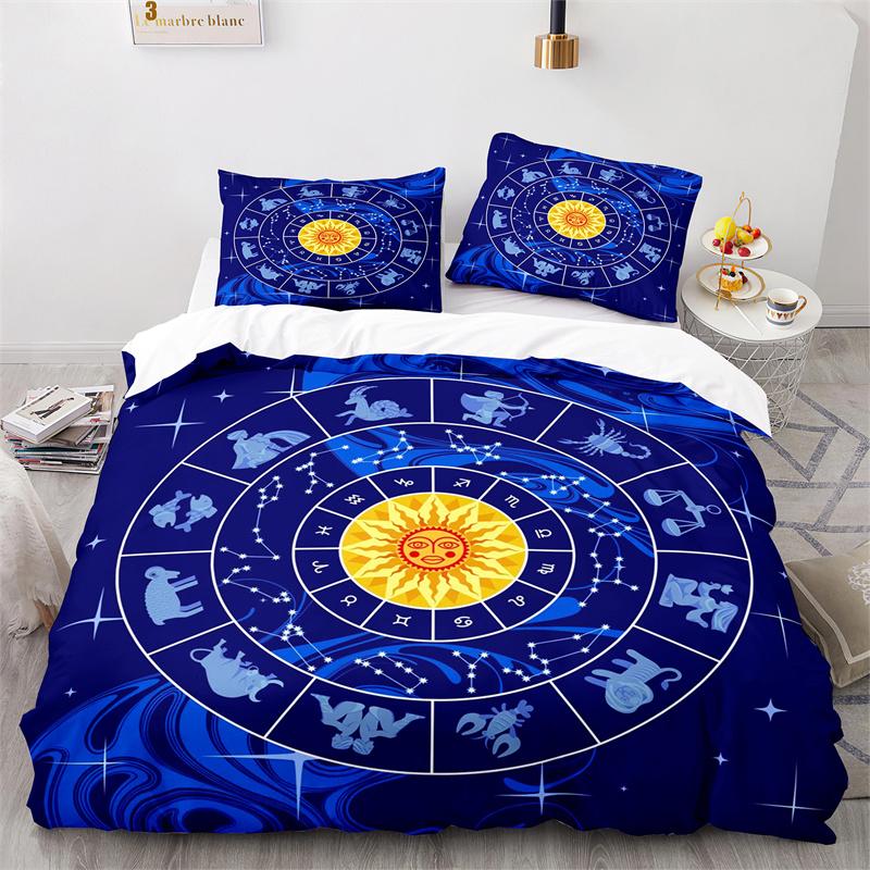Sun And Moon Duvet Cover King Microfiber Astrology Bedding Collection Twelve Constellations Zodiac Comforter Cover For Boys Girls