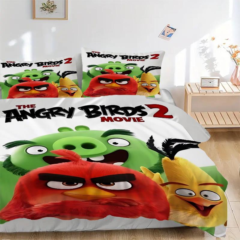 Angry Birds Movie Adventure Print 3Pcs Bedding Setduvet Cover With 2 Bedropillowcase Home Birthday Gift