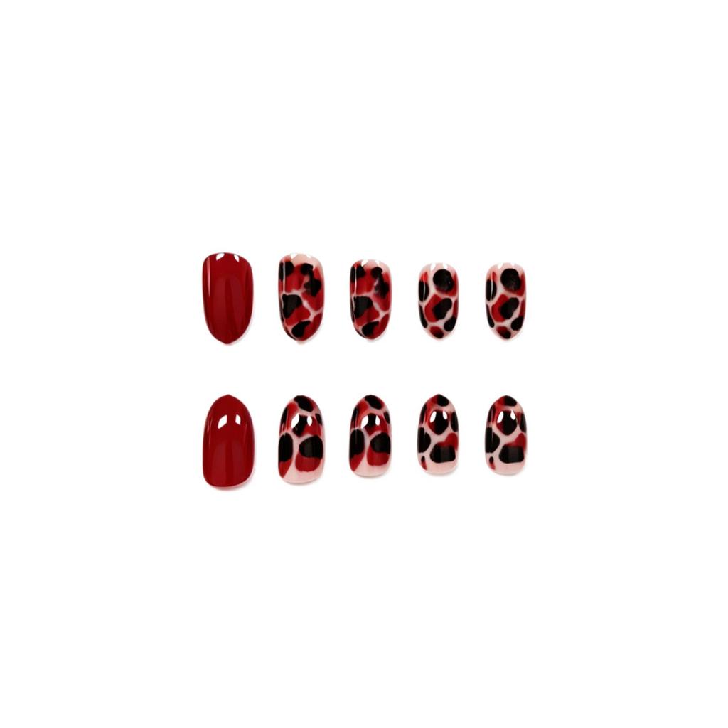 24 Manicures, Autumn And Winter Red Retro Tortoiseshell Pattern Temperament Light Luxury Short Oval Wearing Armor