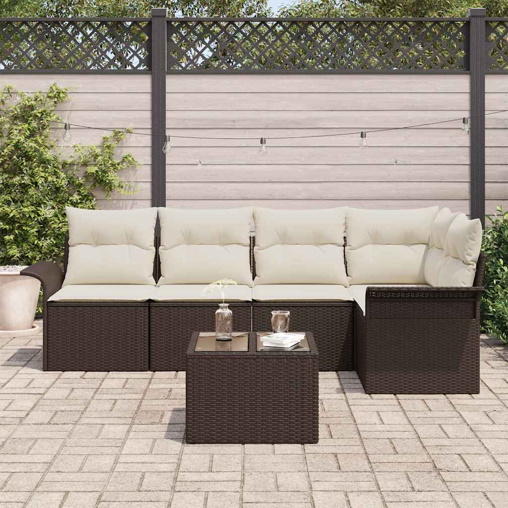 Garden Sofa Set with Cushions 6 pcs Poly Rattan