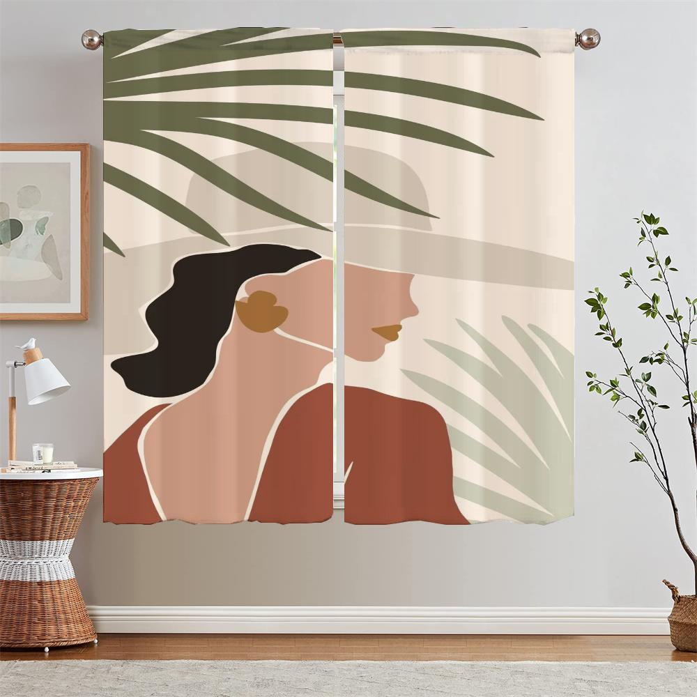 Abstract Line Pattern Kitchen Curtain Tiebacks Bedroom Blackout Curtains for Living Room Window Curtains Salon 2 Pieces Blinds