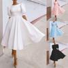 Solid Color Slim Women's Dress Fashion Sexy Swing Short Sleeve Mid Skirt