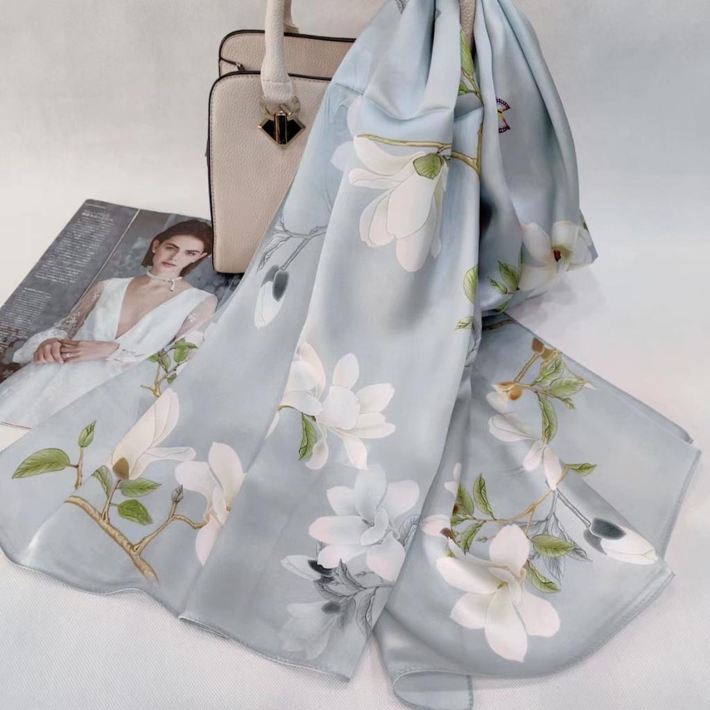 Высокое качество 100% шелковый шарф шаль хиджаб обертывание женский цветочный весна лето пляж шелковые шарфы