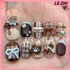 Cartoon Rilakkuma Short Square Round Handmande False Nails Cute Animal Bear Cat Dog Strawberry Bow Press On Nails Christmas Gift