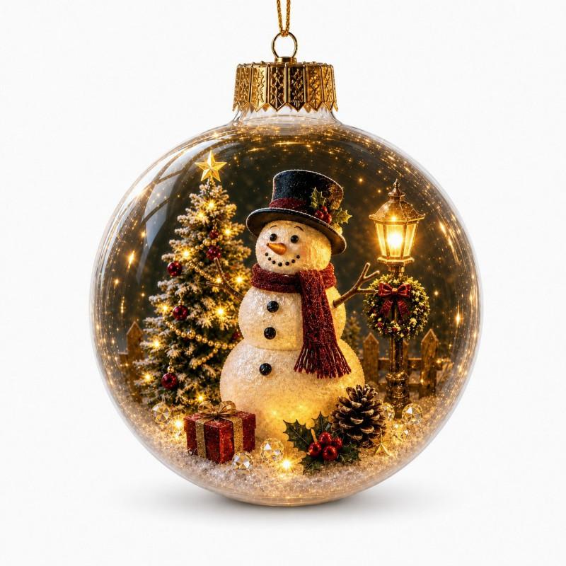 3D Acrylic Christmas Ornament Set With LED Light - Santa Snowman Reindeer Tree Hanging Decor Home Holiday Display