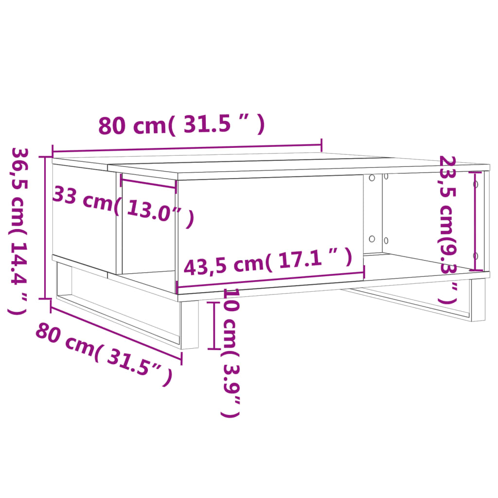 Coffee Table Grey Sonoma 80 x 80 x 36.5 cm Engineered Wood