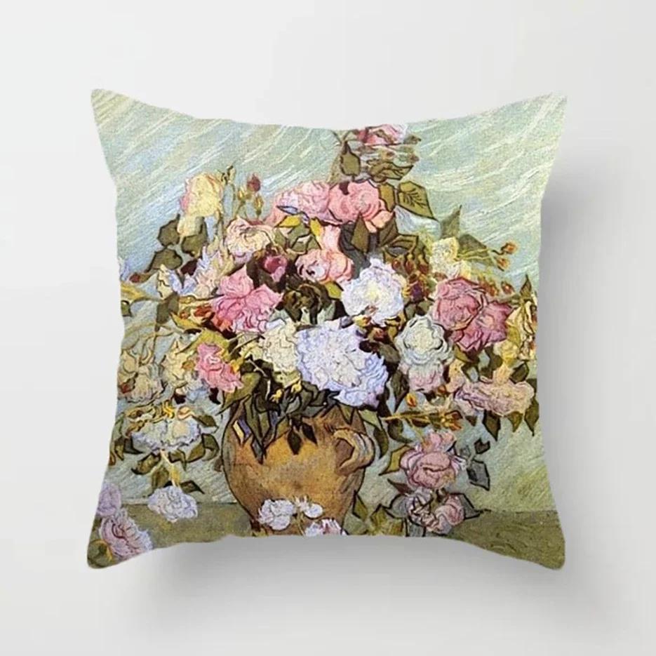 Van Gogh Painting Pillow Case Home Decor Linen Cushion Cover for Sofa Aesthetic Pillow Cover Star Night Sunflower Self-portrait