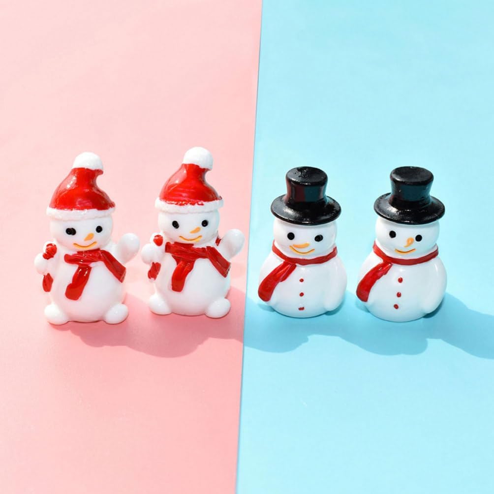 50pcs Mini Snowman Figurines Decoration,Christmas Tiny Resin Snowman Ornament with Hat for Christmas Micro Landscape Ornament