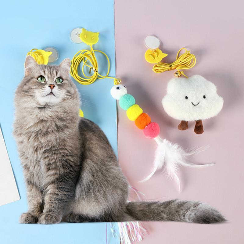 Интерактивные игрушки для кошек Забавная палочка Котёнок Самостоятельно Эластичная веревка Форма стрекозы Перо Колокольчик Подвесная на дверь Игрушка-дразнилка для котят