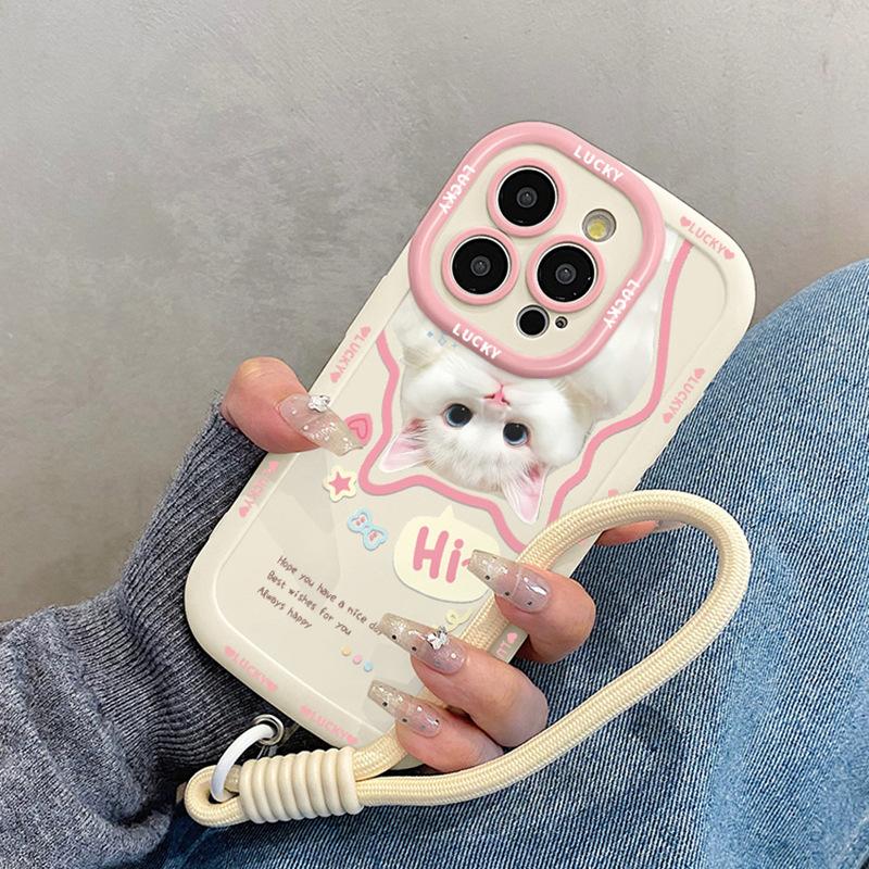 Милый котик в стиле 'girly' для чехла мобильного телефона IPhone 17 13 для IPhone 15proMAX с ремешком 14 Новый Модель 11
