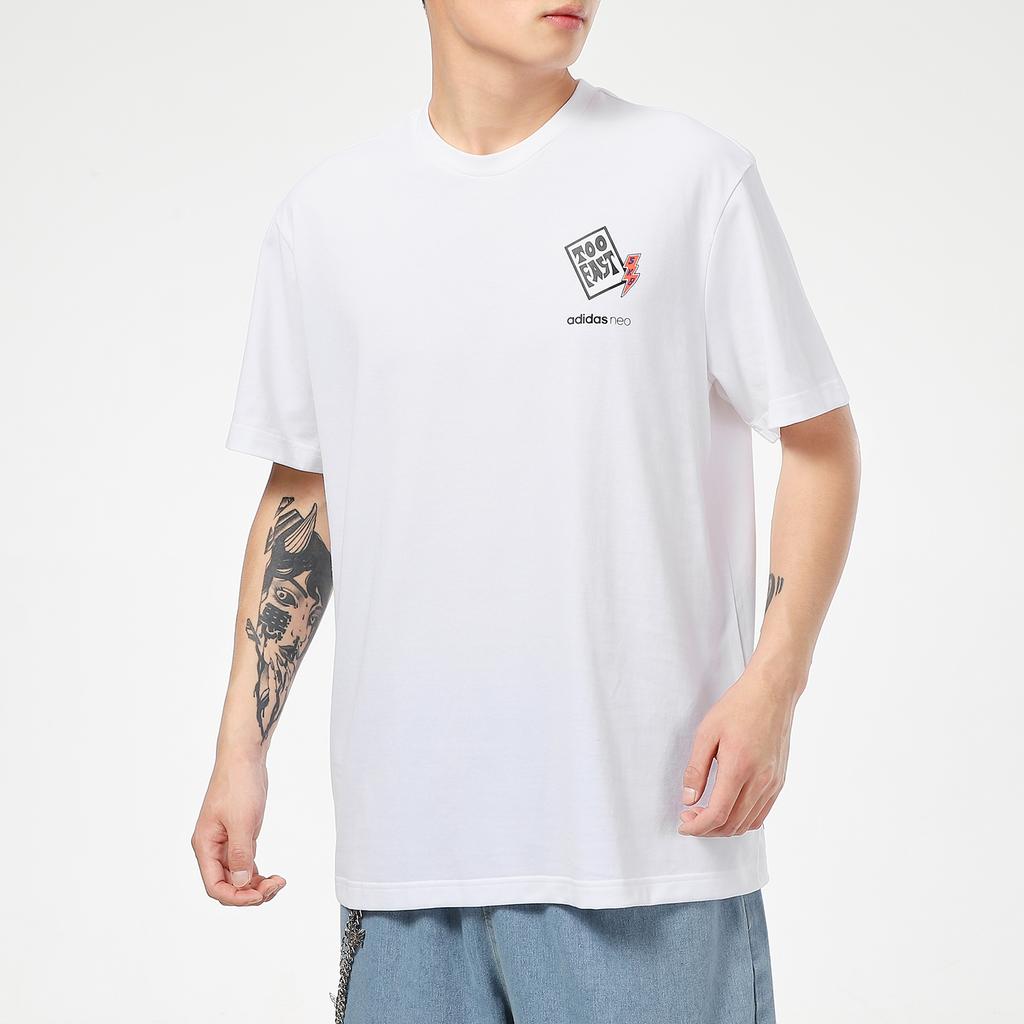 Adidas Neo Logo Print Sport Short Sleeve T-Shirt Men Tops White GP4810